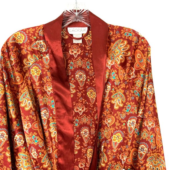 Vintage Cacique Lingerie Satin Polyester Paisley Print Robe Sz M - Picture 13 of 16